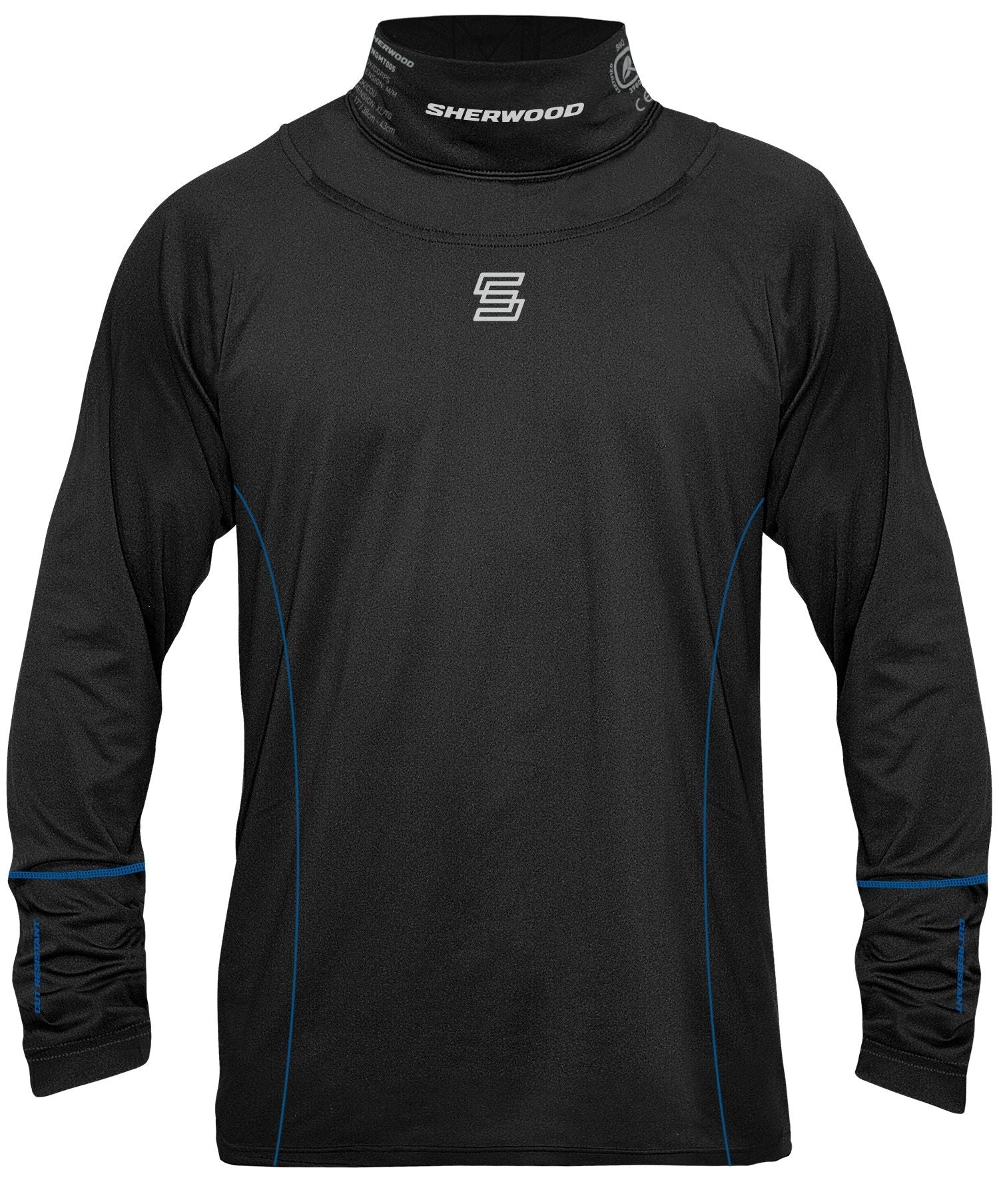 Sherwood Hockey Long Sleeve Top with Integrated Neck Guard, Senior/Men, Black, Assorted Sizes