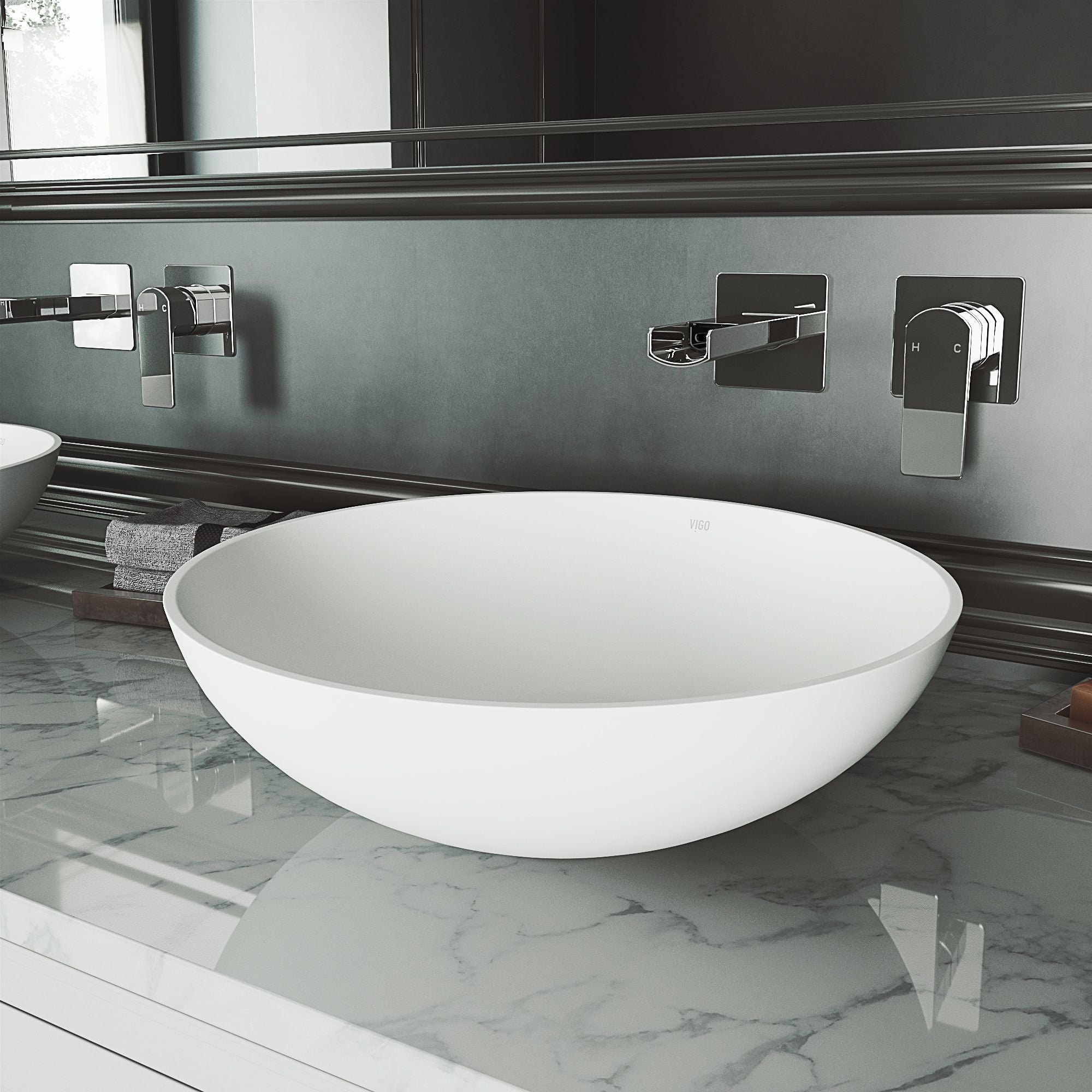 VIGO Lotus Matte Stone Round Composite Vessel Bathroom Sink/Basin with Deep Bowl, White