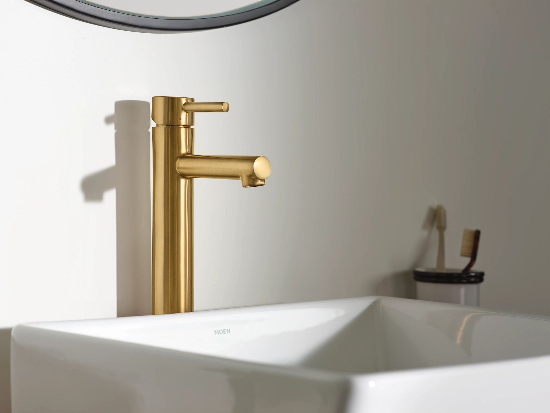 Moen Align Single Handle High Arc Vessel Single Hole Bathroom Sink Faucet, WaterSense Certified, Brushed Gold