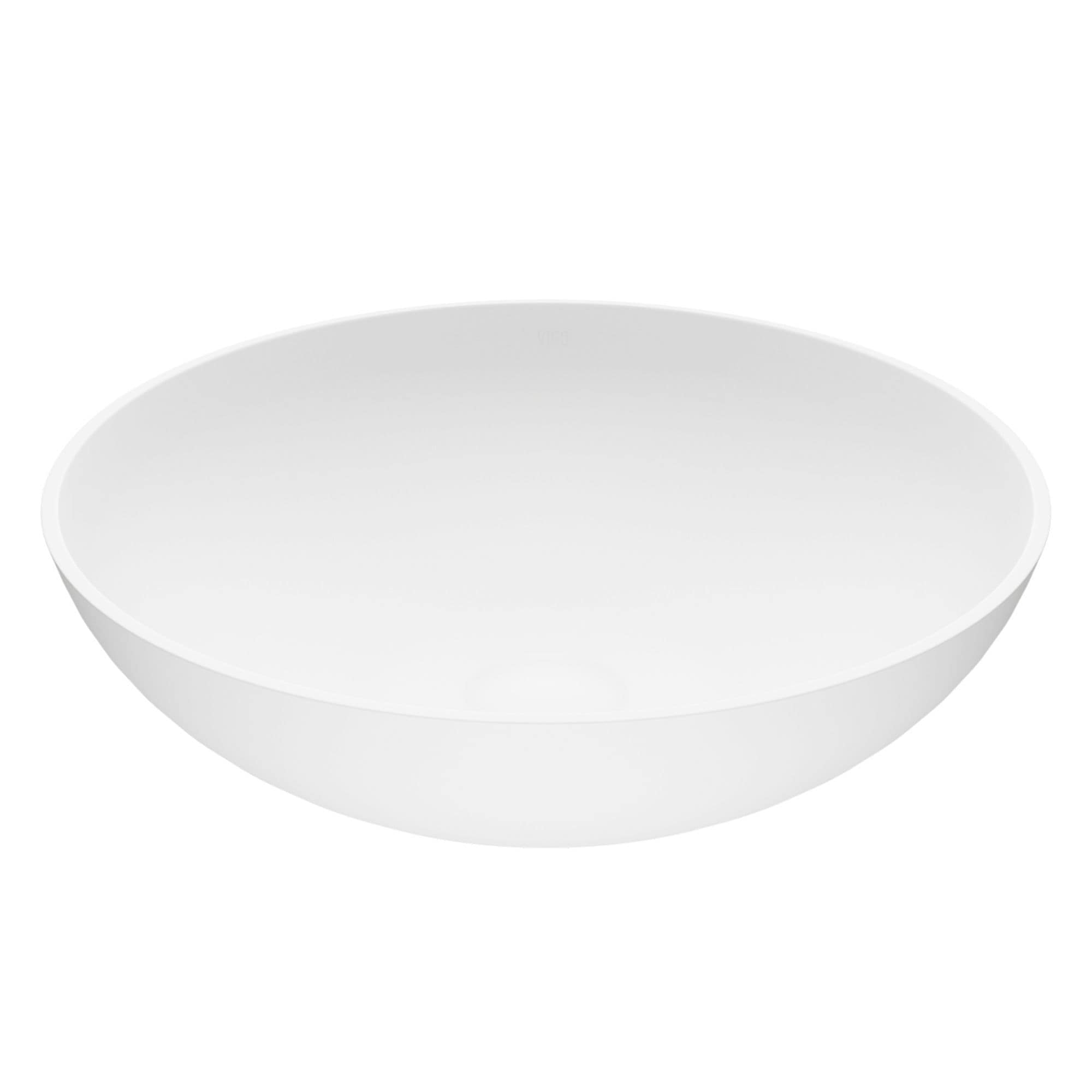 VIGO Lotus Matte Stone Round Composite Vessel Bathroom Sink/Basin with Deep Bowl, White