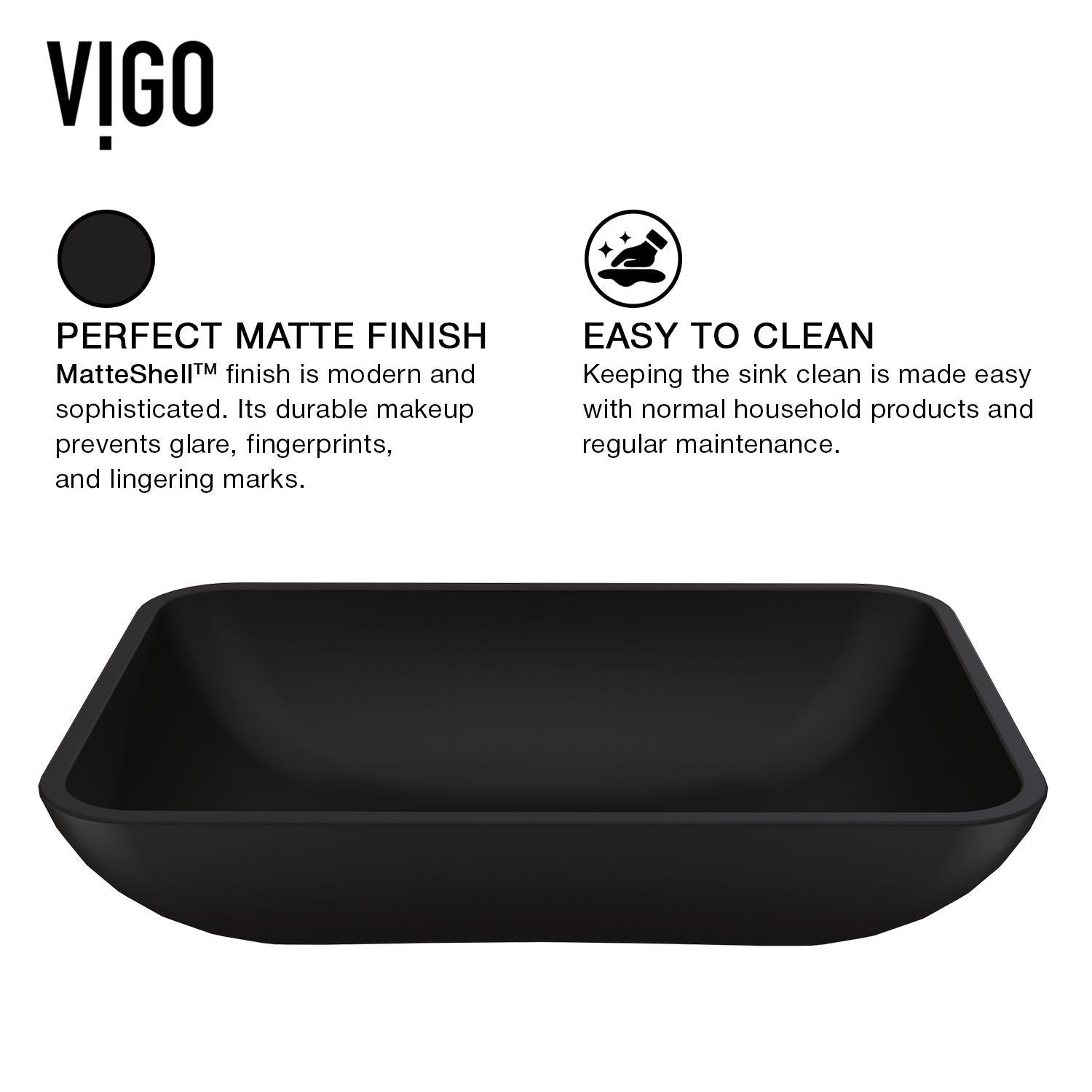 VIGO Sottile MatteShell Matte Black Bathroom Sink/Basin Set with Sterling Faucet and Glass Rectangular Vessel
