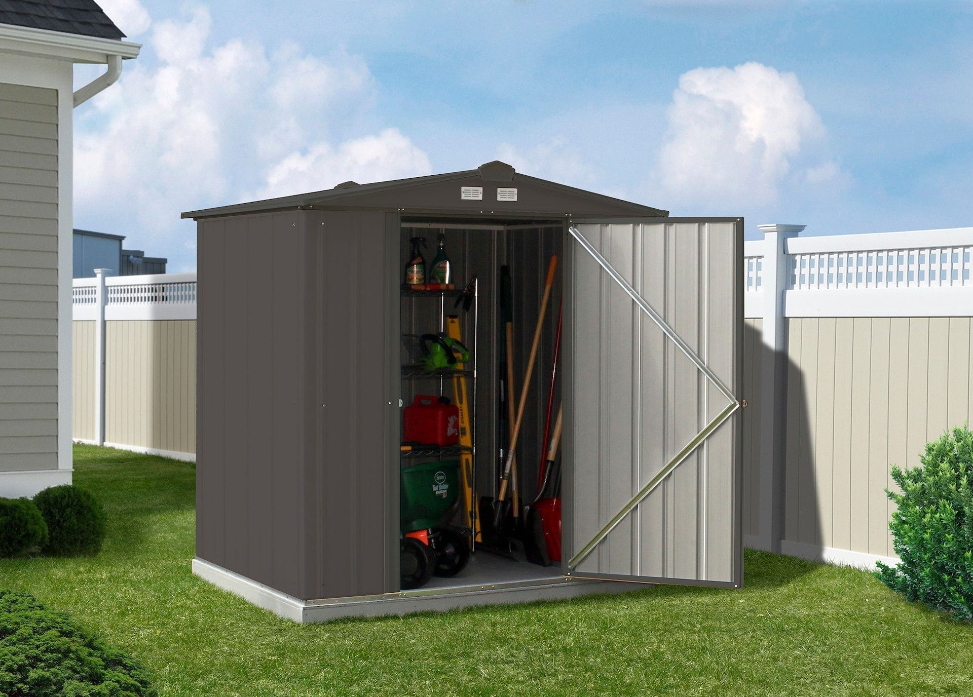 Arrow EZEE Galvanized Steel Storage Shed with Low Gable Roof, Charcoal, 6-ft x 5-ft