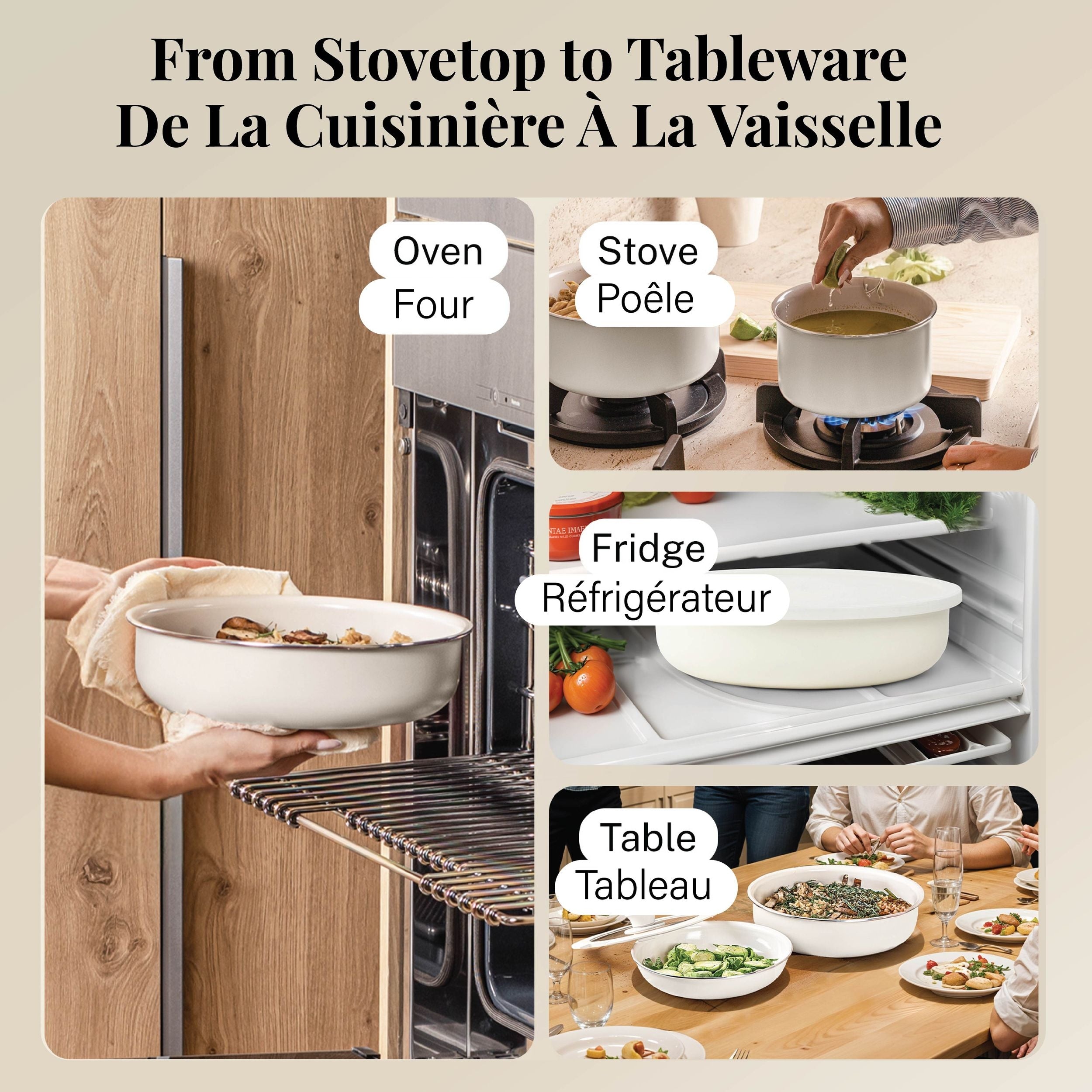 OB Gotham Steel Pots & Pan Set with Removable Handles, Cream, 18-pc
