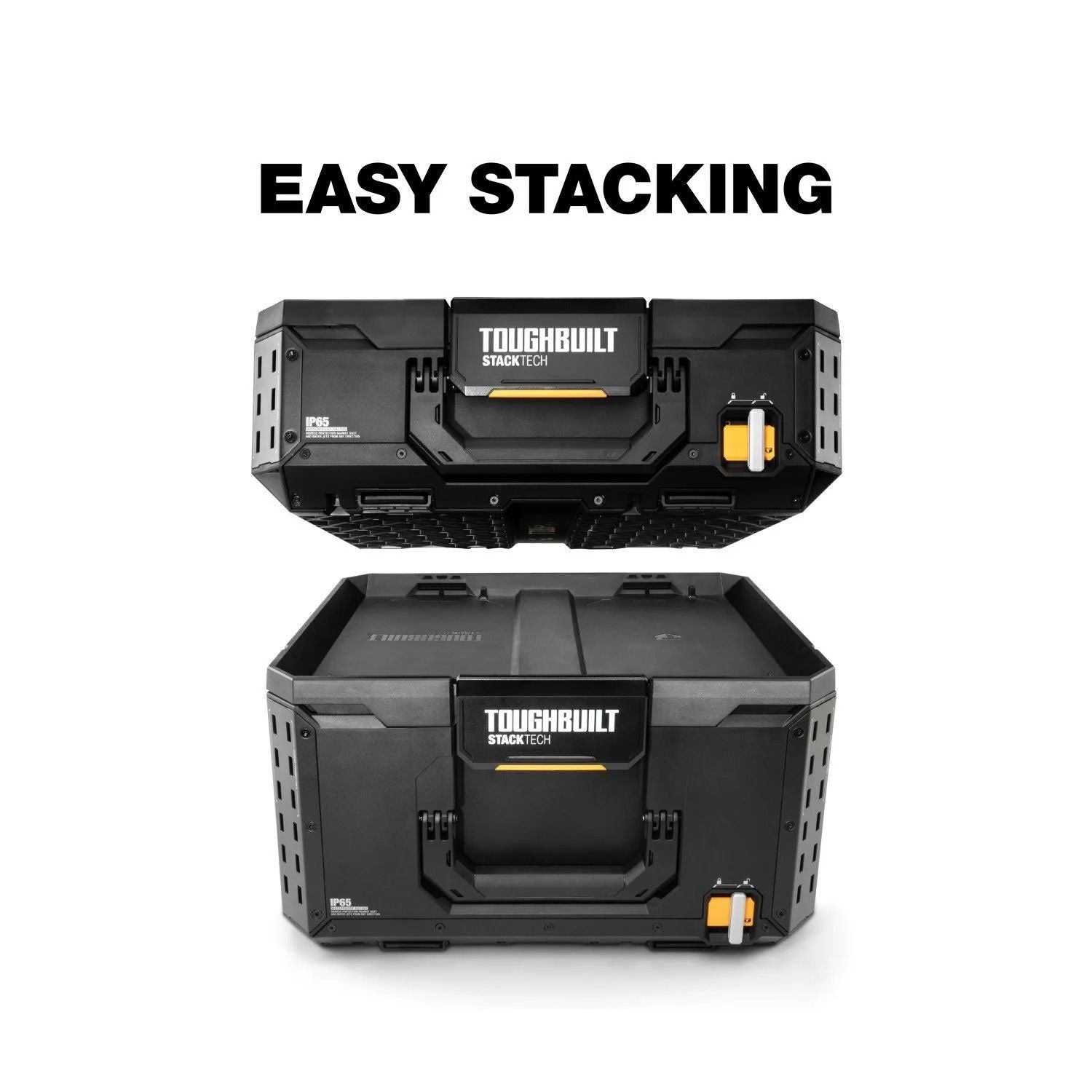 ToughBuilt StackTech Middle Portable Modular Plastic/Metal Tool Box with Inner Tray, IP65-Rated, Black