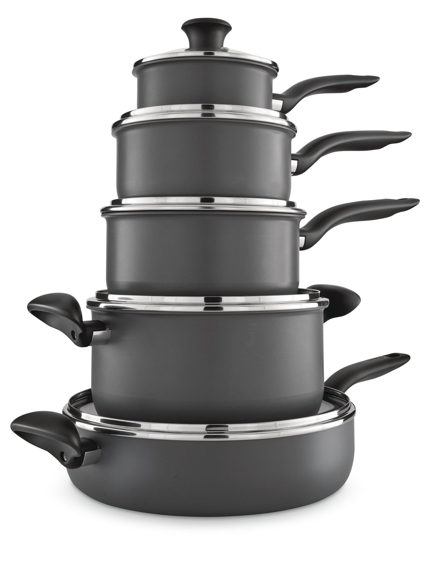 T-fal Hard Titanium Cookware Set, Non-stick, Dishwasher & Oven Safe, Grey, 10-pc