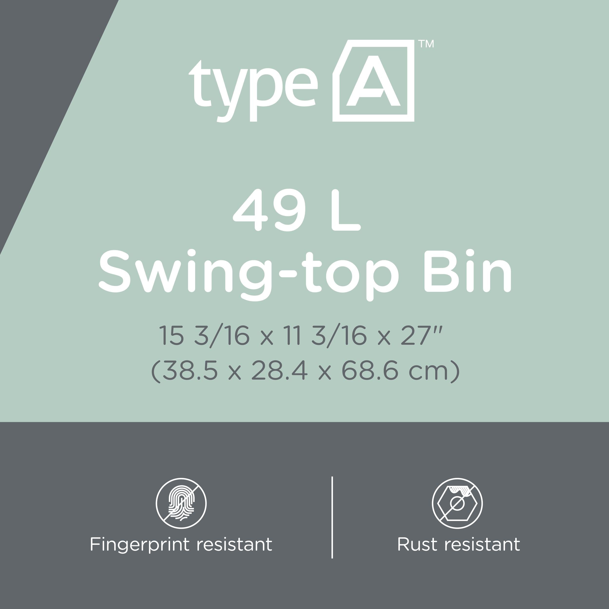 type A Plastic Rectangular Swing Lid Garbage Can, Black/Grey, 50-L