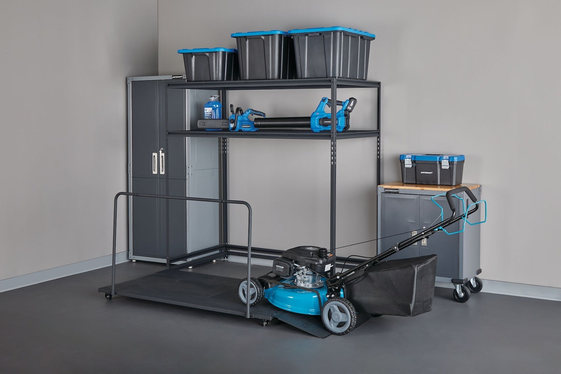 Mastercraft Seasonal Storage Rack with Rolling Platform Cart, Black, 65.5-in x 35.5-in x 68-in