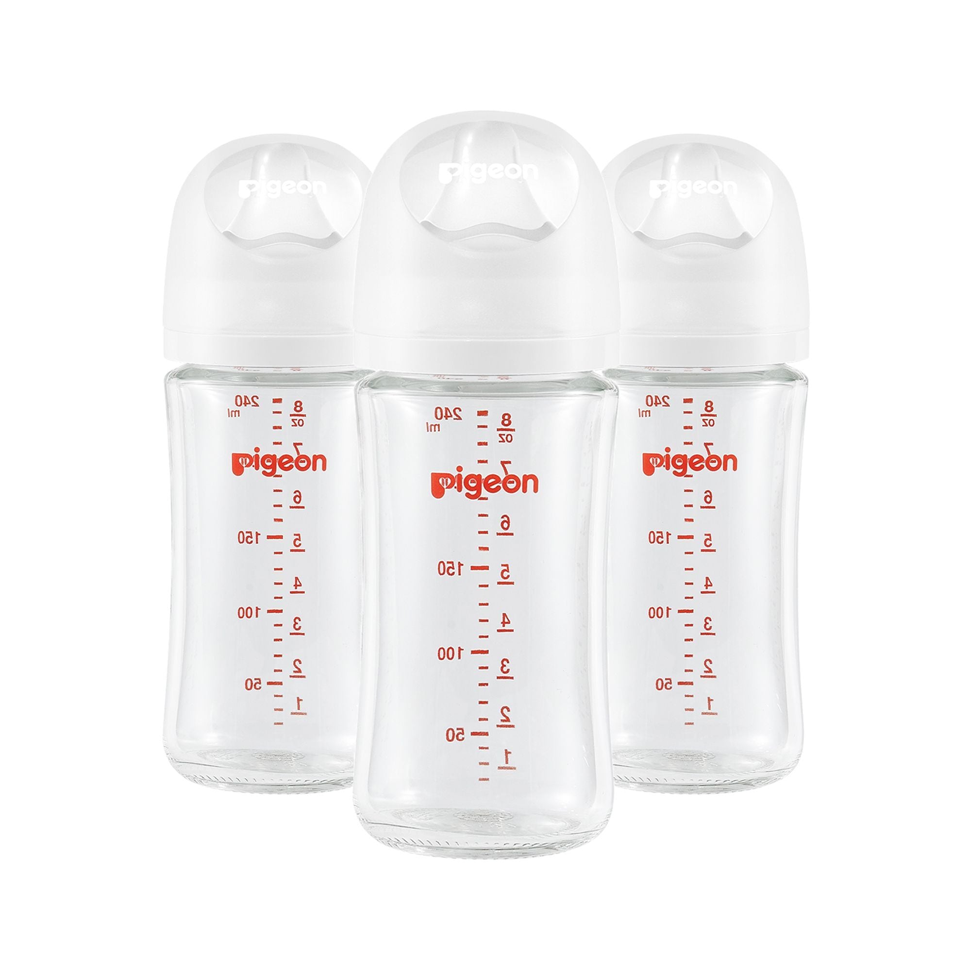 Pigeon Glass Bottle with Silicone Nipple (M), 8-oz, 3 Months+, 3-pk